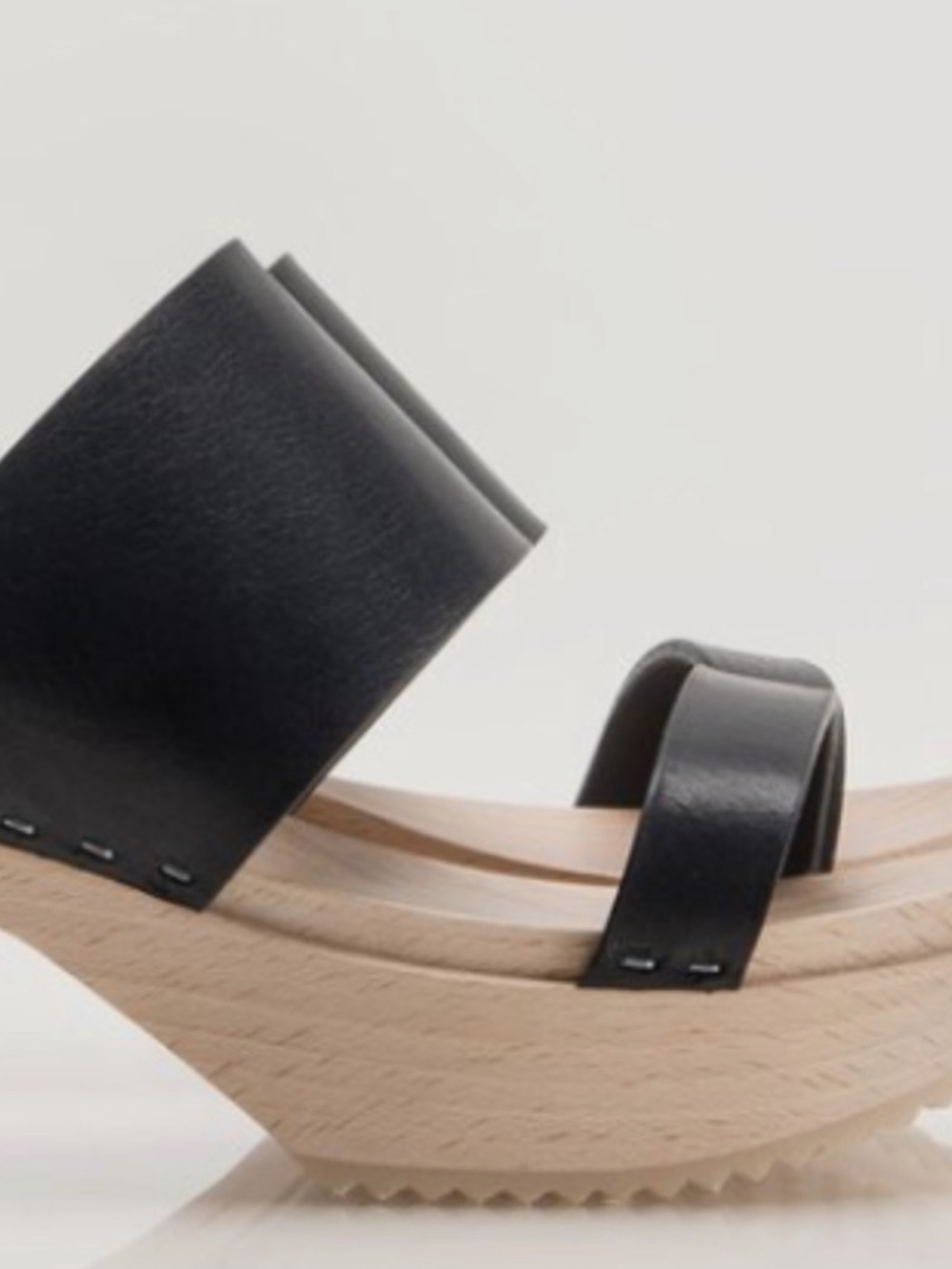 Anthropologie Black Leather Two-Band Wooden Clog Sandals - Picture 3 of 10